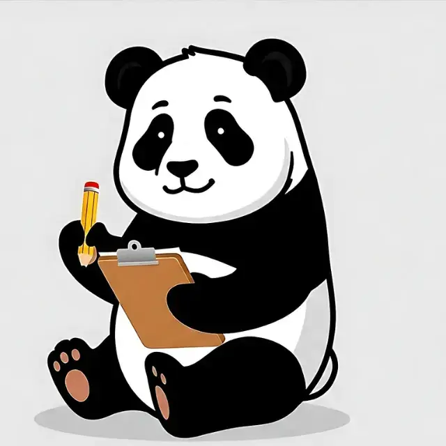 Ilustração de um Panda escrevendo notas sobre a história